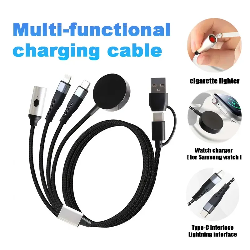 

Кабель для передачи данных USB C 4-в-2, с разъемом для прикуривателя, подходит для зарядных устройств Samsung Watch с различными функциями быстрой зарядки.