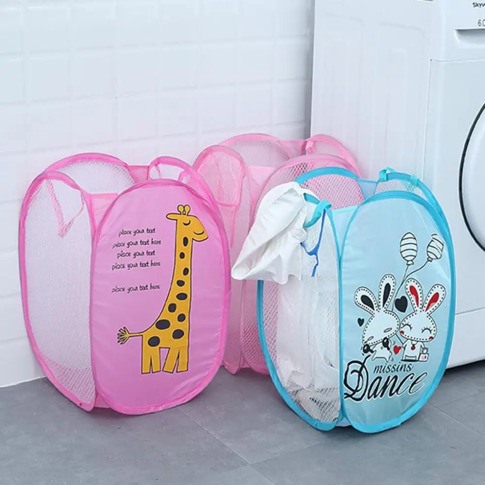 

Home Nylon Mesh Pop Up Folding Cartoon Theme Sorting Basket Laundry Basket Laundry Dirty Basket Storage Box