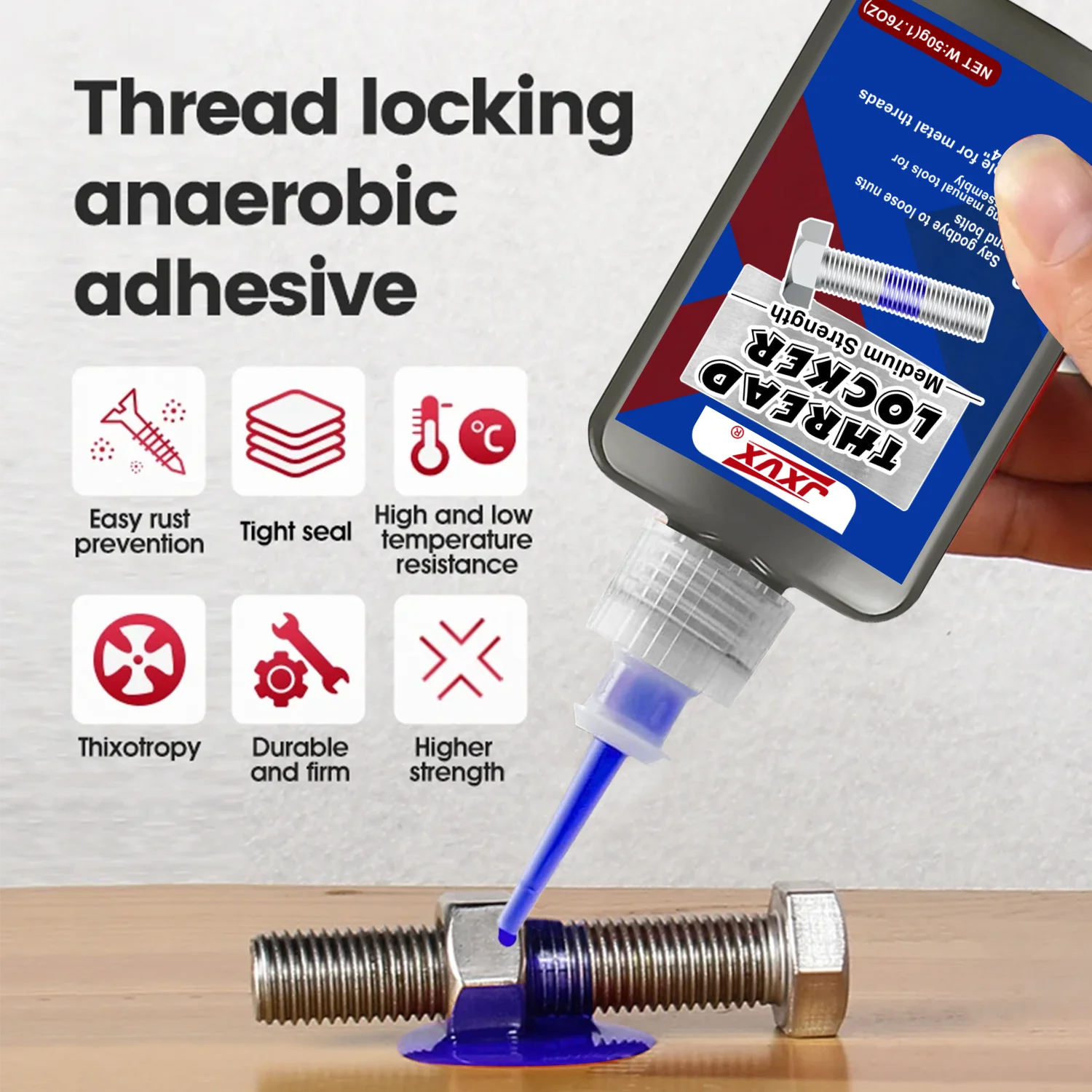 Threadlocker 243 Thread Anaerobic Epoxy Adhesive Medium Strength  Threadlocking Compound Vibration-Resistant Anti-Loosening Adhesive Removable High Temperature Resistant 50ml.
