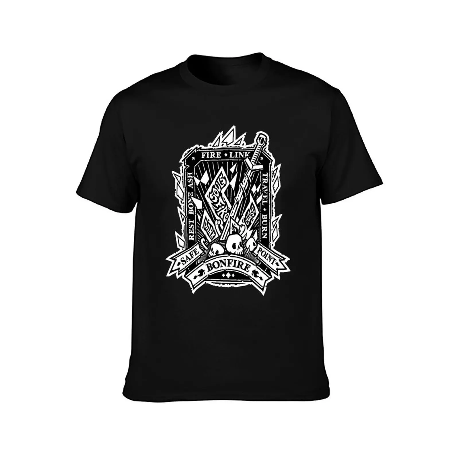 Dark Bonfire Emblem with Curse Souls Black and White T-Shirt Simple Print Design T-Shirt