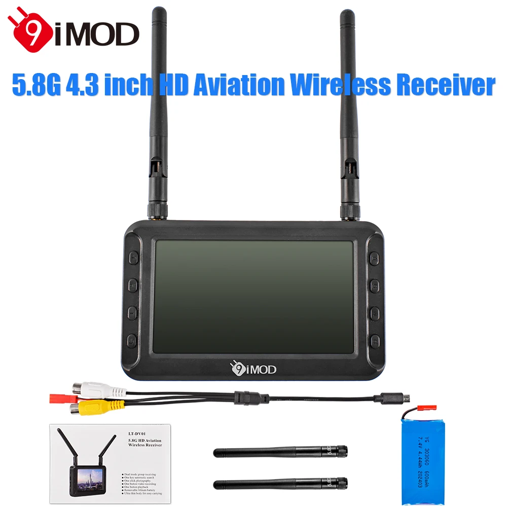 

9IMOD 4.3inch 5.8G FPV Monitor HD Aviation Wireless Receive Image Transmission Dual Antenna for X6 Flysky RadioLink RC Car