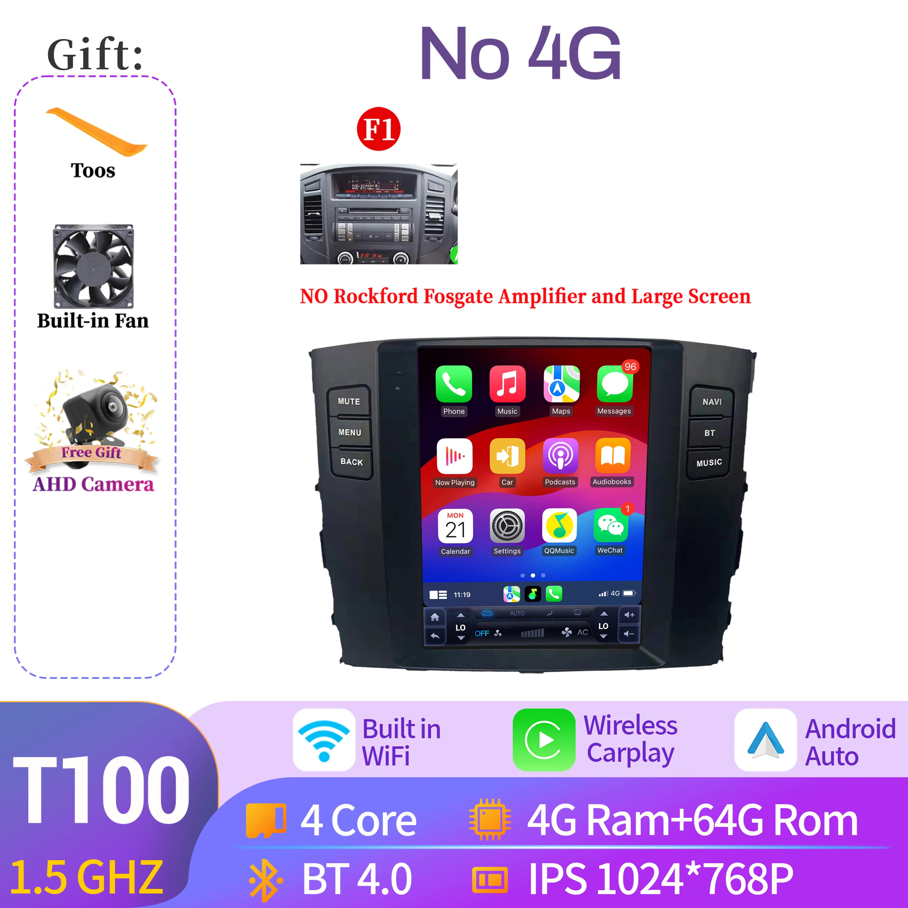 9.7 "Voor Mitsubishi Pajero 4 V80 V90 2006-2014 Autoradio Navigatie Voor Auto Multimedia Speler Navigatie Android 14 QLED Scherm