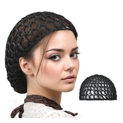 1 Pc Crochet Hair Net Rayon Mesh Knit Snood Hat Hair Wrap for Women Black Crocheted Sleeping Hair Nets