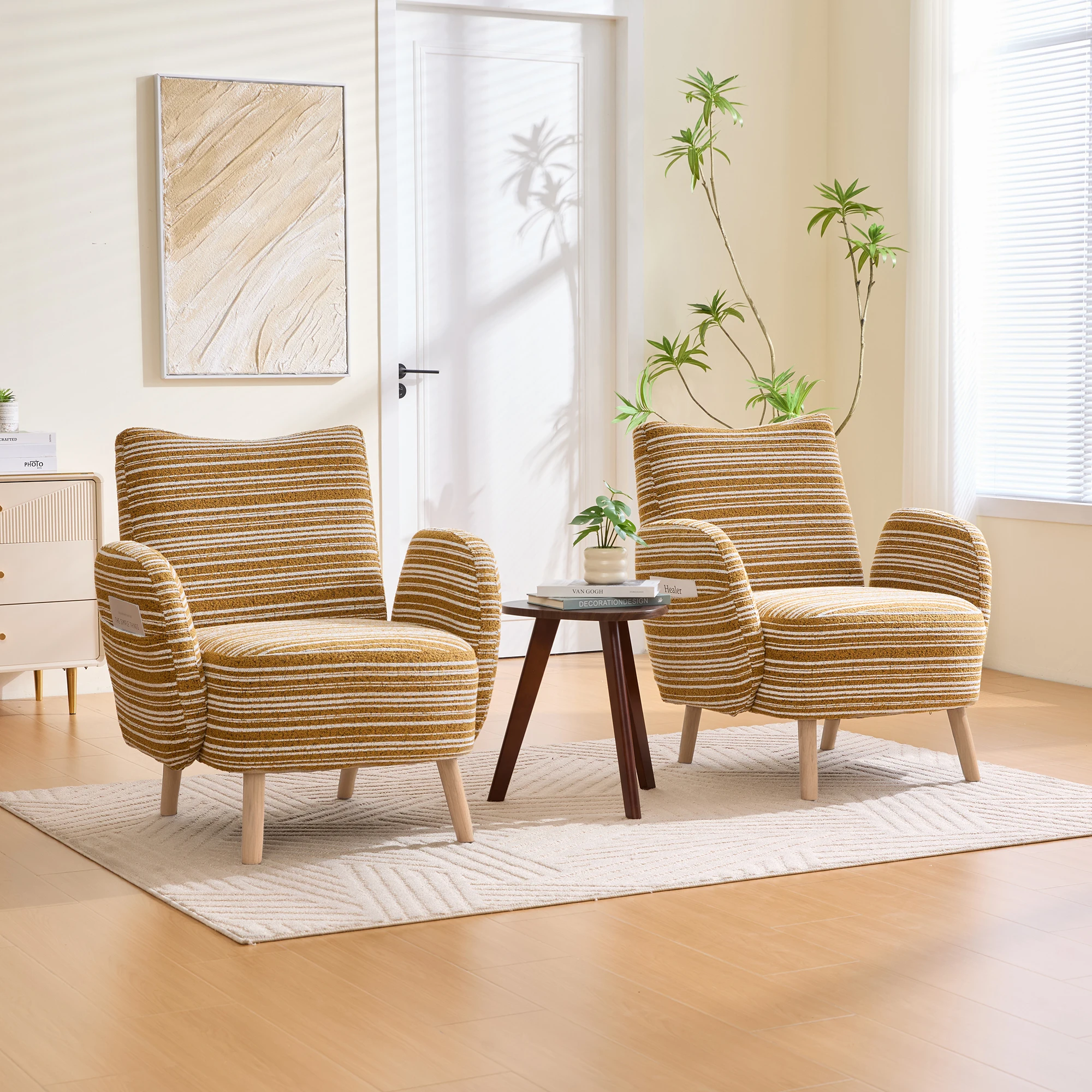 PINGGO Moderner Stoffsessel mit Seitentasche & Massivholzbeinen, Komfortabler Lesesessel für Wohnzimmer Schlafzimmer Büro – Detail 13