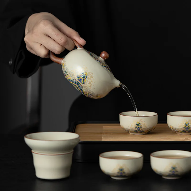 

New Ru Kiln Kung Fu Tea Set Luxury Home Ceramic Teapot Teacups Complete Tea Set High-end Gift Box