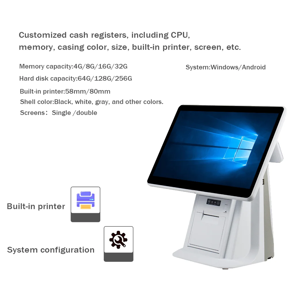 

Custom Touch Screen POS Cash Register w/ Built-in Printer | Android OS | Choose RAM/Storage Size | Color Options |
