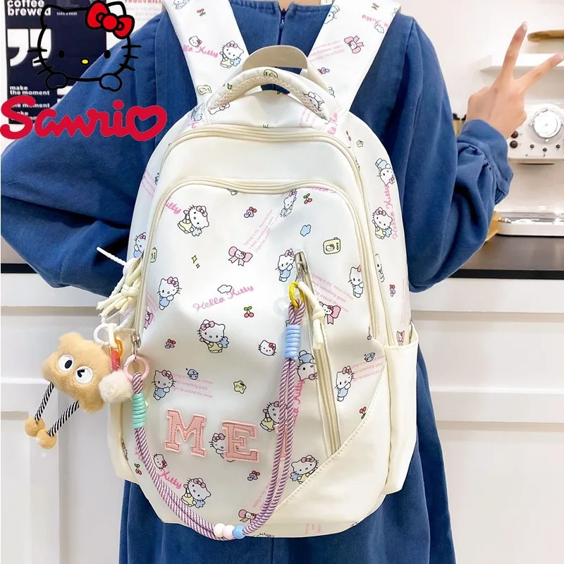  Hello Kitty Student School Bag Cute Backpack Large Capacity Simple Messenger Bags Commuter Outdoor Women's Backpack