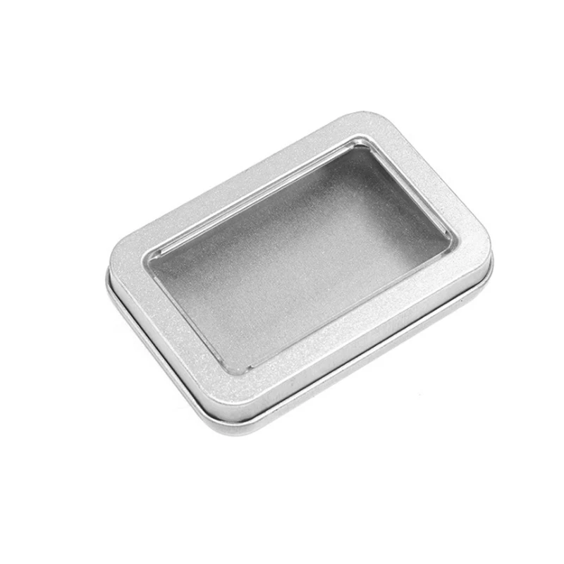 1PCS Multisize Sliver Transparent Window Metal Tin Box Small USB Drive Badge Storage Box Rectangular Jewelry Cosmetic Organizer