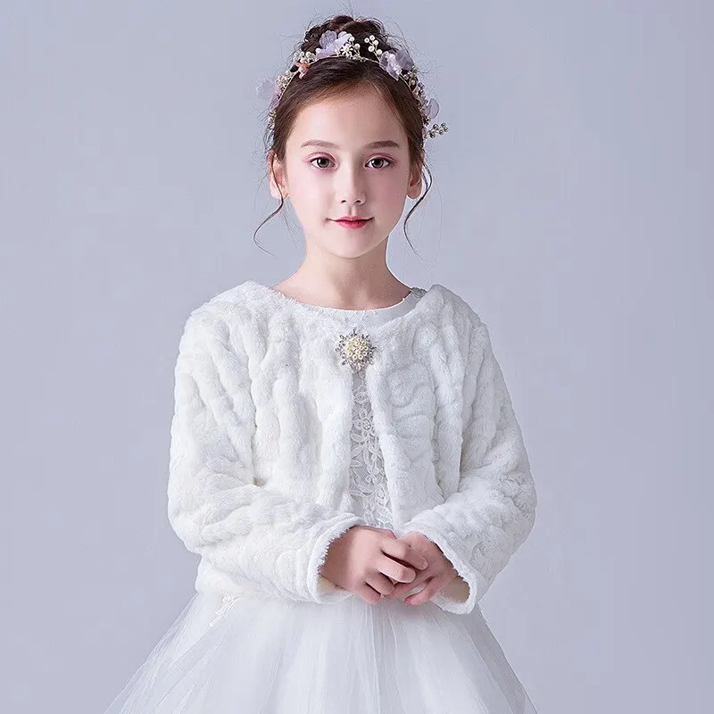 4-14 Years Old Winter Girls Shrug Warm Jacket White Girls Cardigan Sweet Coat Kids Clothes for 4 6 8 10 Years Old RKC185103