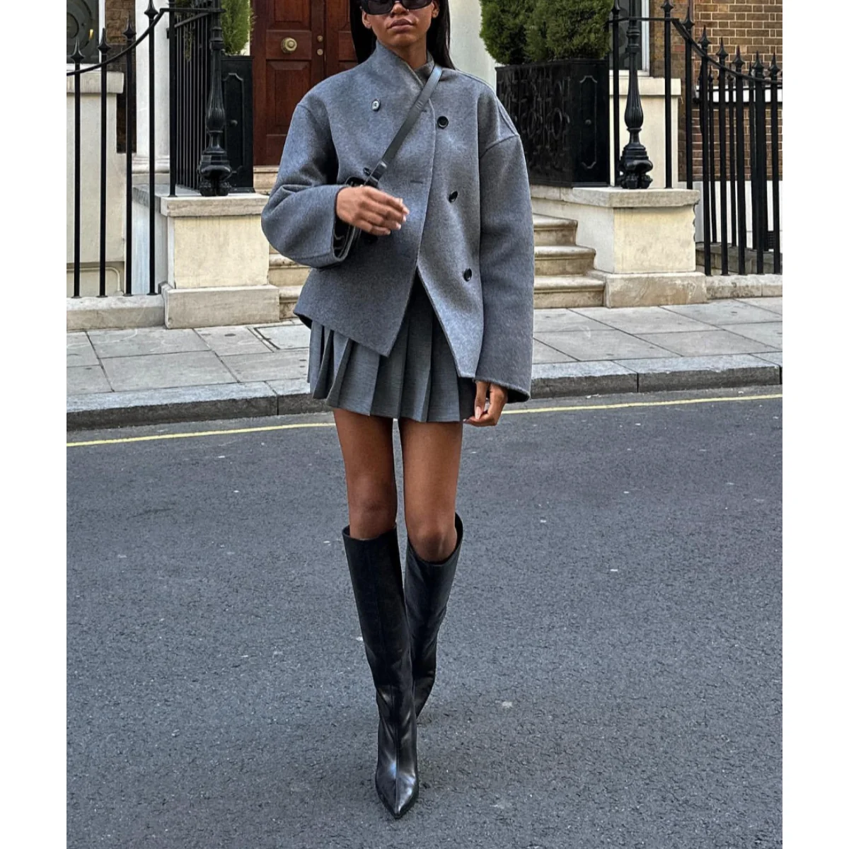 Autumn Winter New Style Women's Bloggers INS Wind Stand Collar Loose Double Button Short Woolen Coat Jacket Polyester Fiber