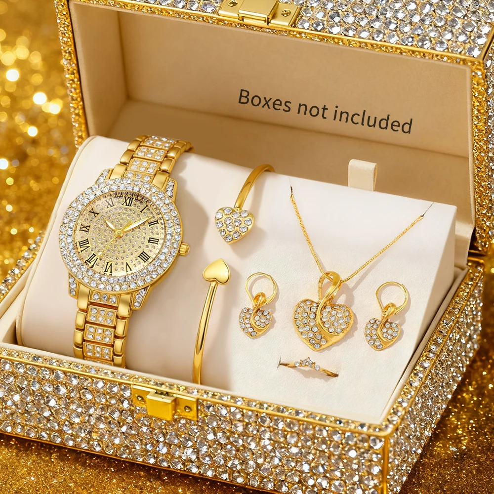 6-piece ladies' elegant and minimalist quartz watch and versatile accessory set for daily wear as gifts for friends and family
