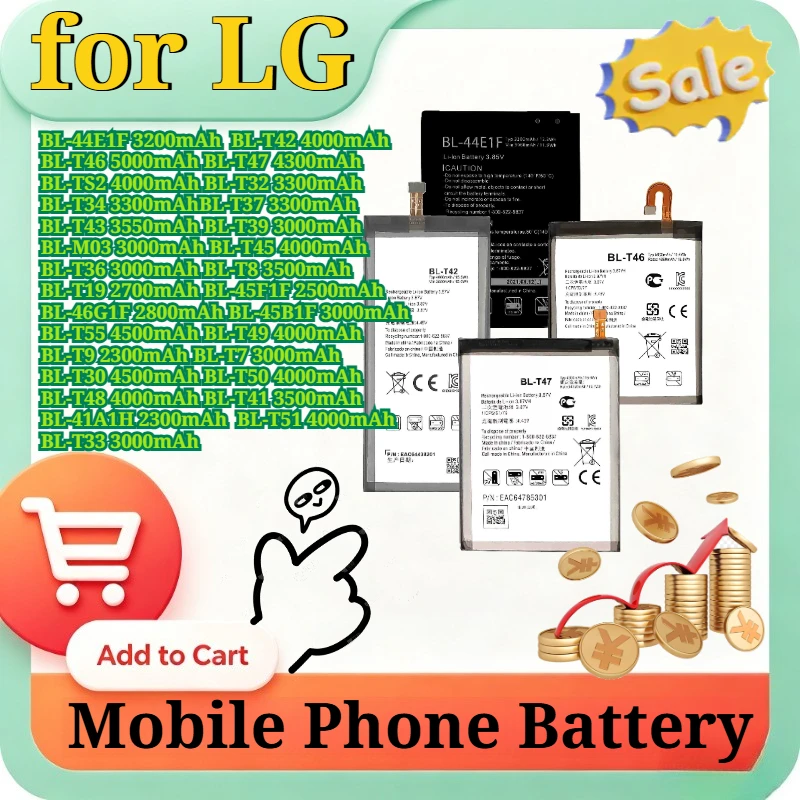Full Series Replacement Battery for LG G3 G4 V20 V60 ThinQ V50 F800 K10 MS428 BL-T3 BL-T5 BL-T7 Li-Polymer Mobile Phone Battery