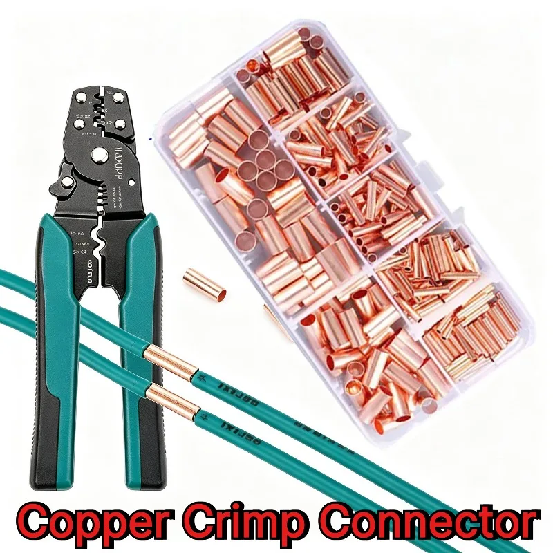 Wire Ferrules Non‑Insulated Copper Crimp Connector Electrical Butt Terminal Assortment Cable Wire Connection Electric Splicing
