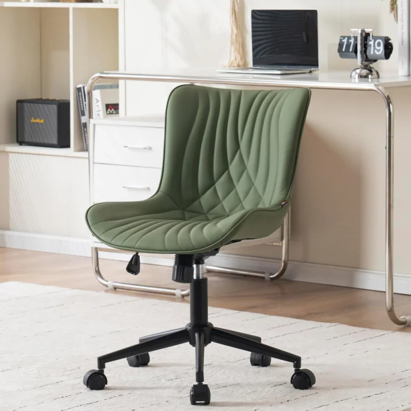 

Office Chair, Armless Desk Chair Computer Chair with Wheels, Modern Upholstered PU Leather Task Chair, Rolling Adjustable
