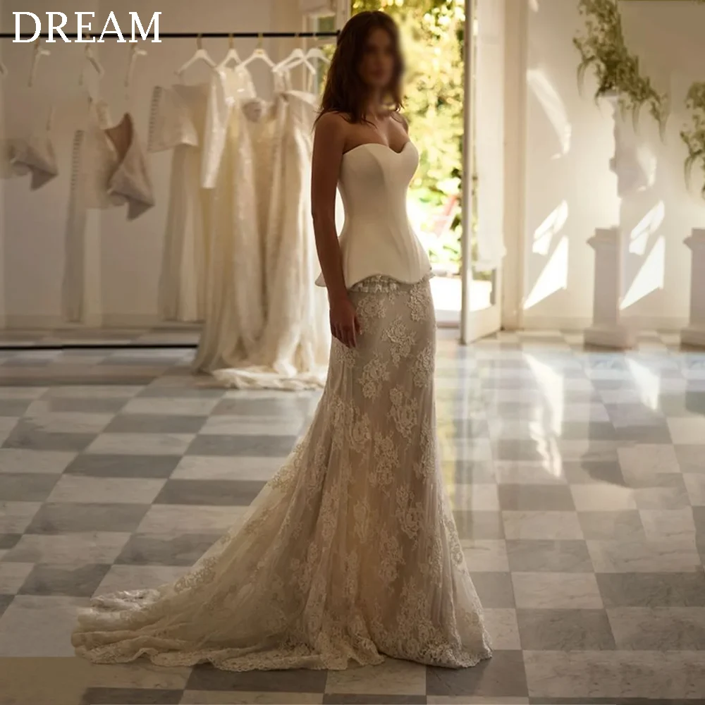

DREAM Customized Elegant Mermaid Wedding Dresses Lace Floor-Length Sweep Train Long Brides Dress Women Vestidos De Novias 2025