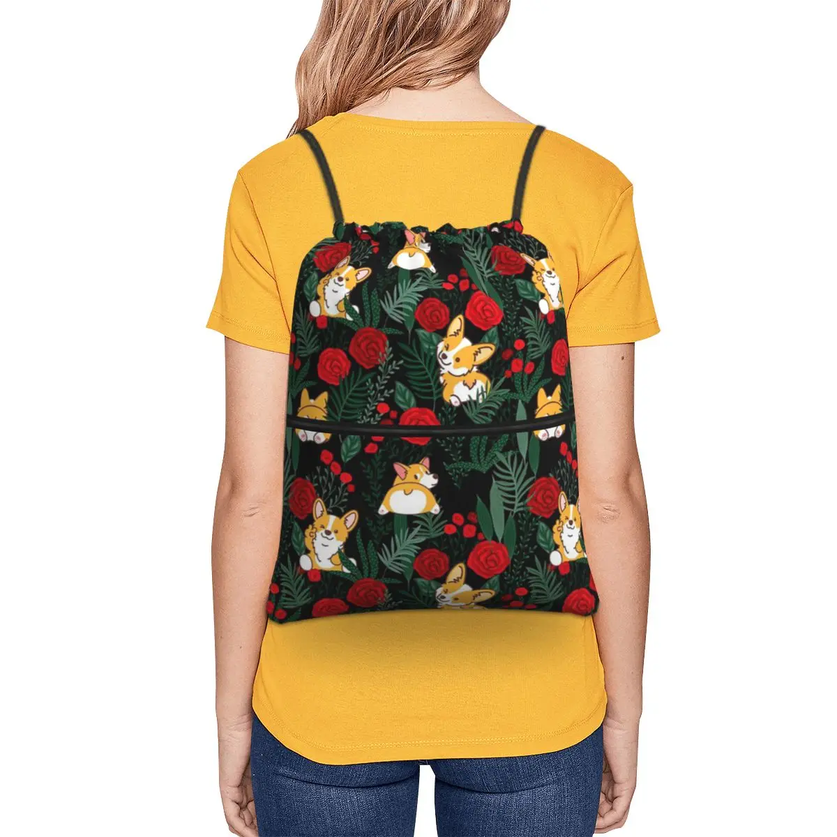 Corgi Dog In Garden Backpacks Multi-function Drawstring Bags Sports Bag Book Bags for Travel Students