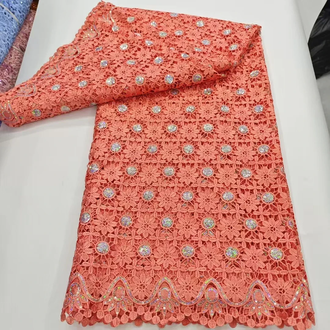 

Новейший розовый гипюровый шнур с блестками, африканская кружевная ткань, 2025, высококачественная водорастворимая кружевная ткань для женщин, праздничное платье LHD25125