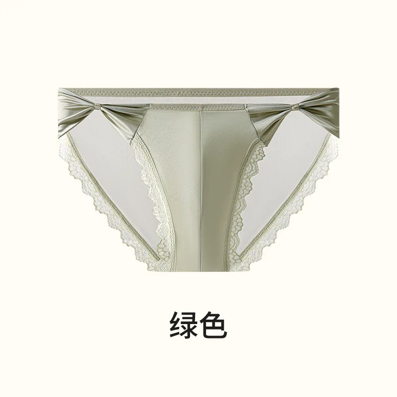 Men's Underwear Bow-tie Decorative Lace High-split Briefs U-shaped Bag Ice Silk Clear French Mesh Men Seamless Panties