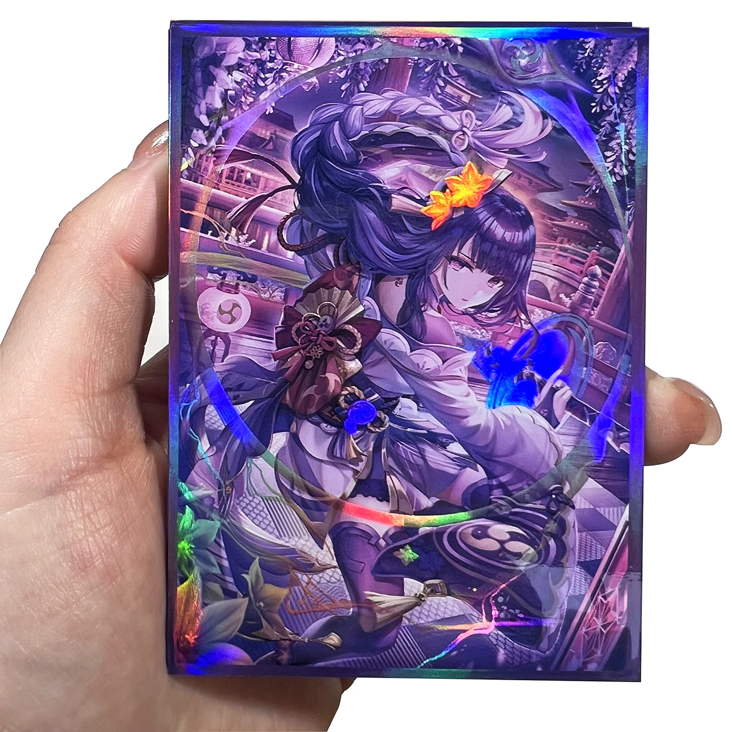 60PCS Raiden Shogun Card Sleeves PKM Sleeves Holographic Trading Card Protector for MTG Standard Size Foil Pocket