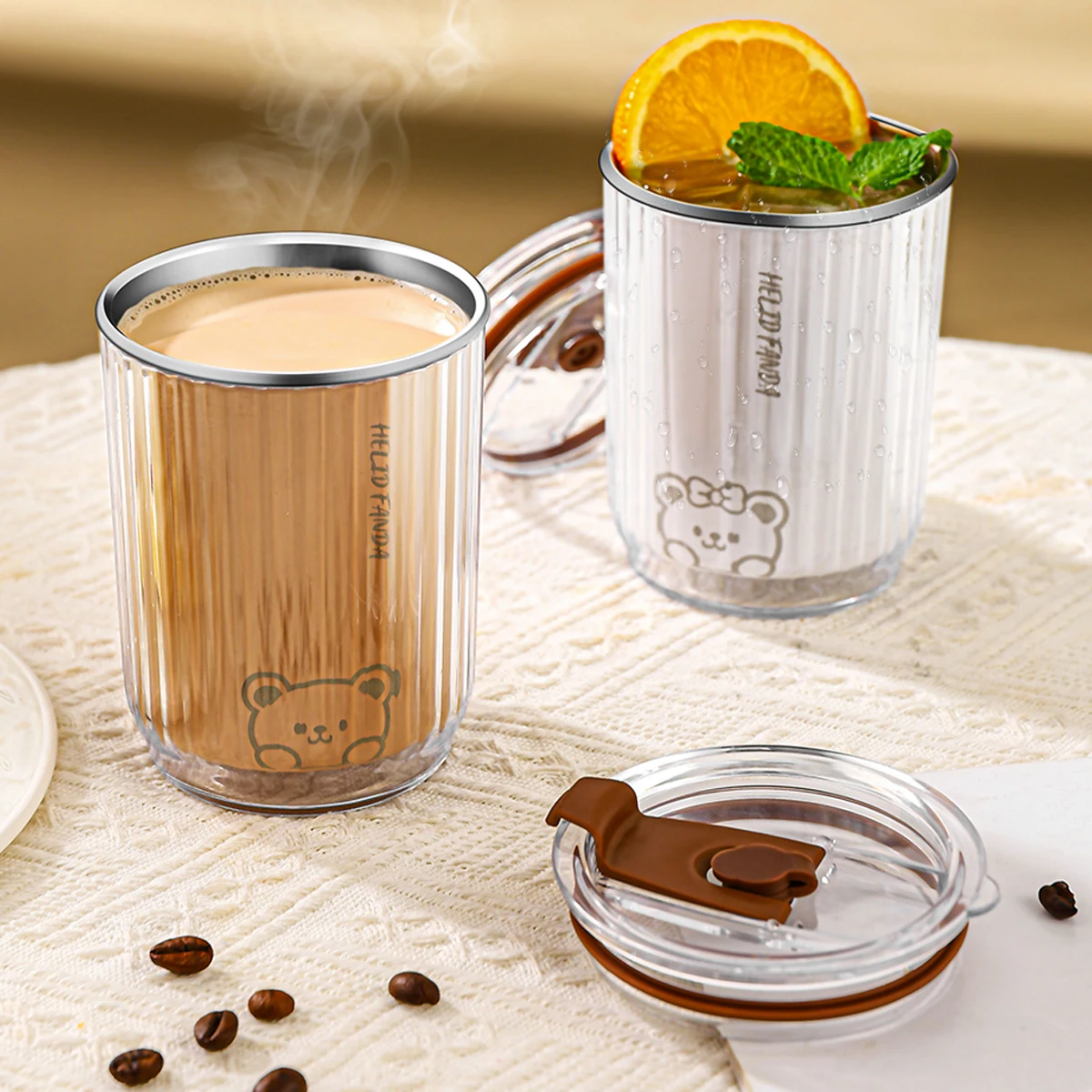 WORTHBUY Thermal Mug 304 Stainless Steel Travel Tea Milk Coffee Mug Leak Proof Water Cup With Straw Portable Tumbler 450ML