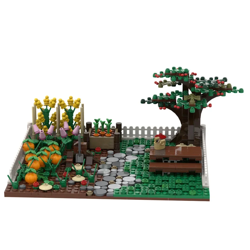 MOC-décennie s de construction de ferme rurale pour enfants, jardin, paysage, plante, modèle, culture de légumes, champ, pièces de parajou, briques, jouet cadeau