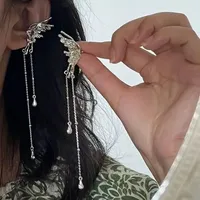 XINYI Y2K Fairy Butterfly Tassel Ear Clips Angel Ear Bone Clip Earring Elf Female Hole Cuff Hanging Earring Fashion Jewelry