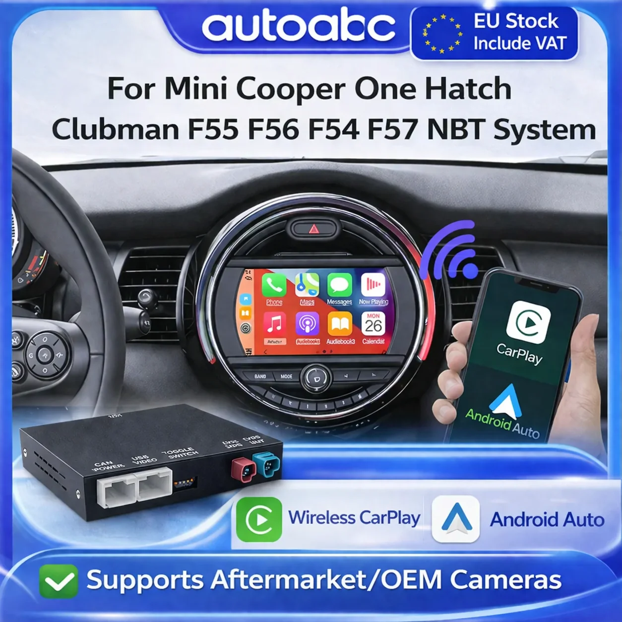 Carplay Wireless Android per BMW Mini Cooper One Hatch Clubman F55 F56 F54 F57 Sistema NBT Supporta Navigazione Mirrorlink Telefono