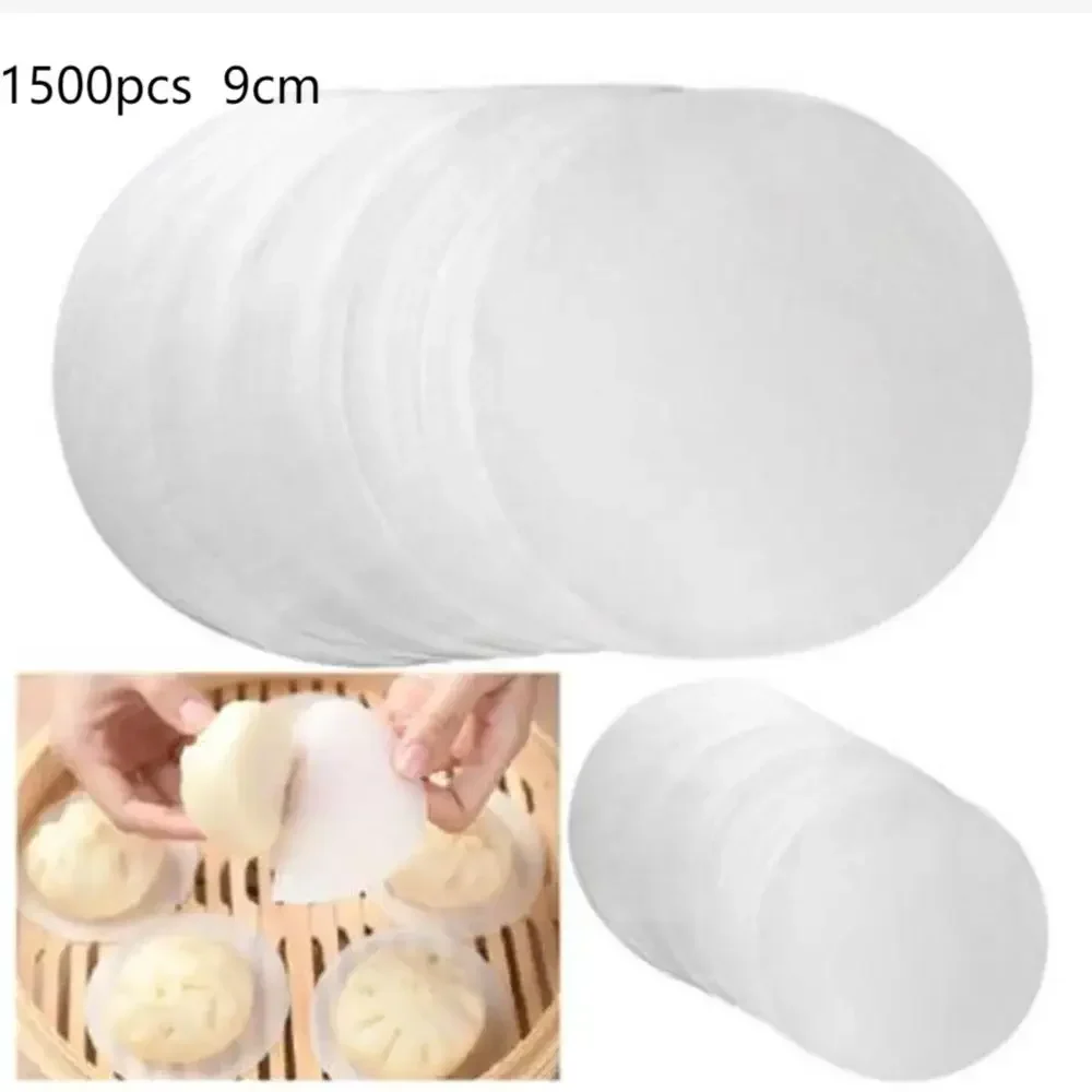 500/1500pcs 9cm Steamer Paper Round Disposable Paper Non-Stick Baking For Dumplings Bread Cakes Kitchen Cooking Supplies