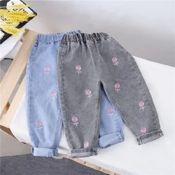 New Korean Version of Foreign Style Spring and Autumn Dress Girl Jeans Girl Baby Spring and Autumn Smoke Gray Pants Wear Loose