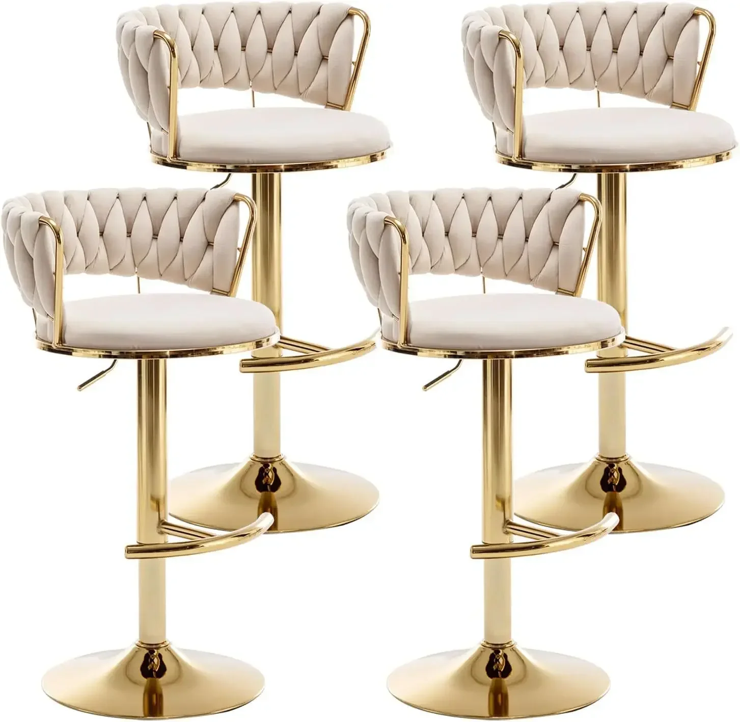 

Gold Velvet Bar Stools Set of 4, Counter Height Stools with Low Back, Swivel Stool for Kitchen Island, Pub