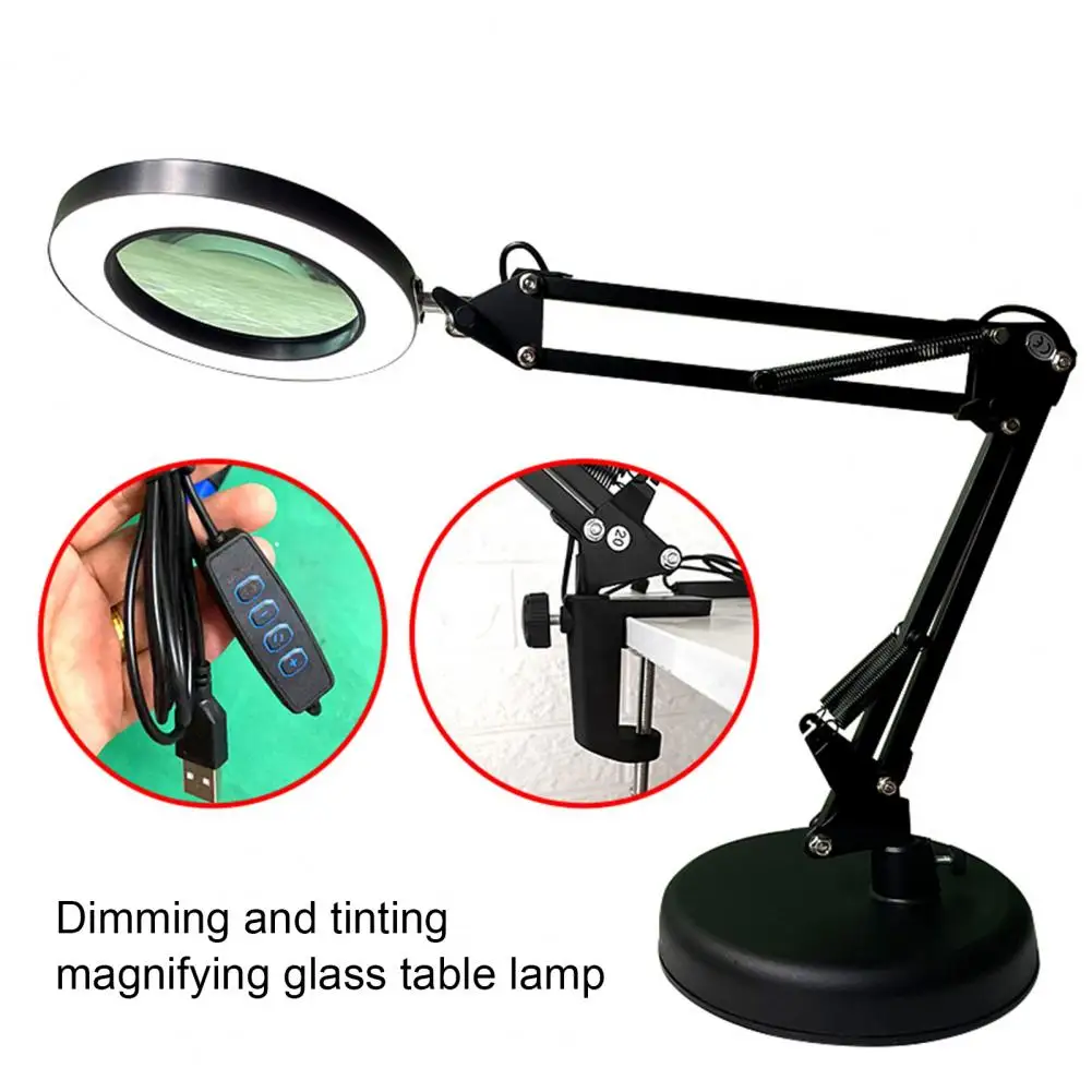 1 Set Table Lamp Adjustable Long Light Arm Energy Saving Eye Protection Illumination Foldable 2 in 1 Magnifying Glass Desk Lamp