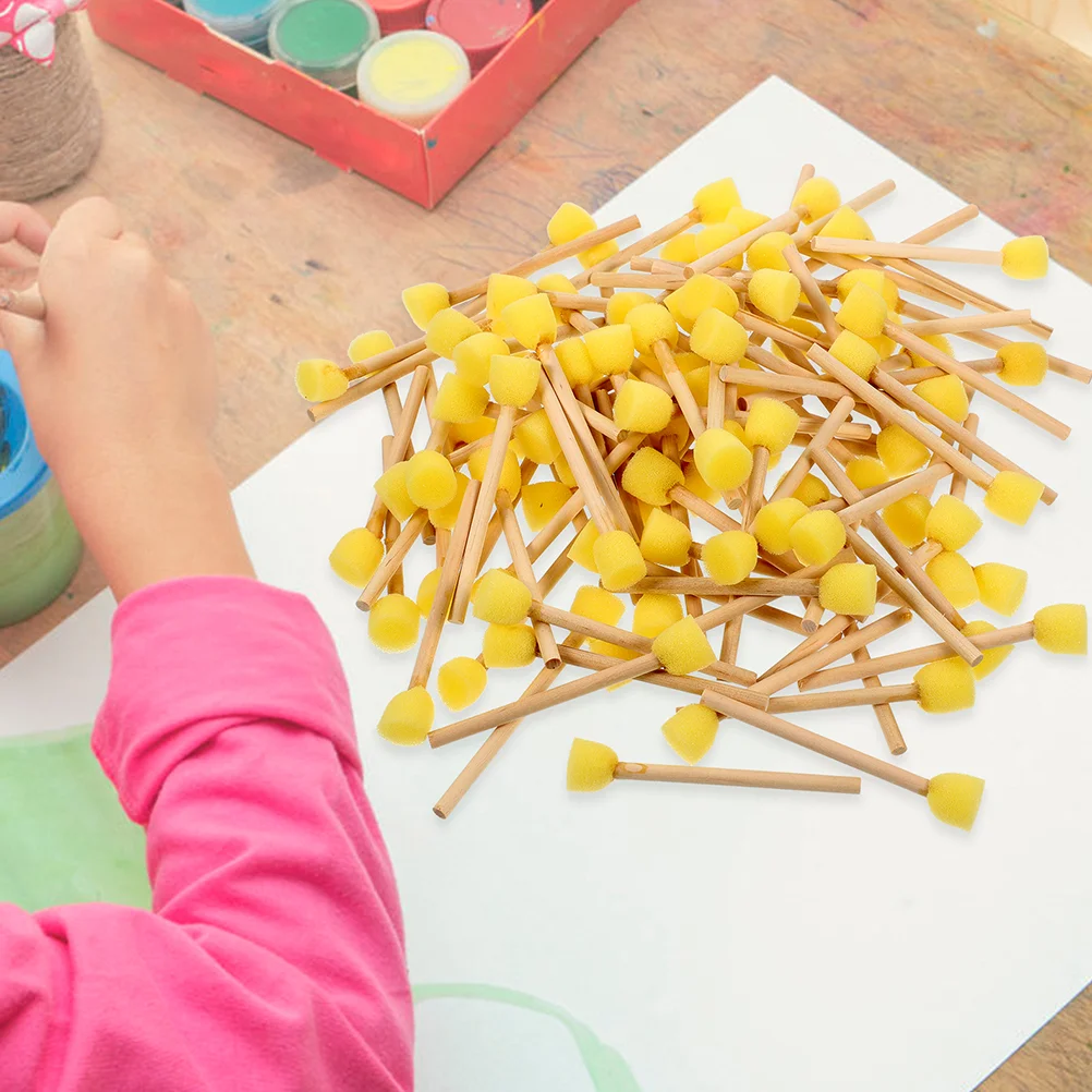 Pennello in spugna da 10 pezzi con manico in legno, giocattoli per pittura, sapone per spugne piatte, modello in schiuma per bambini