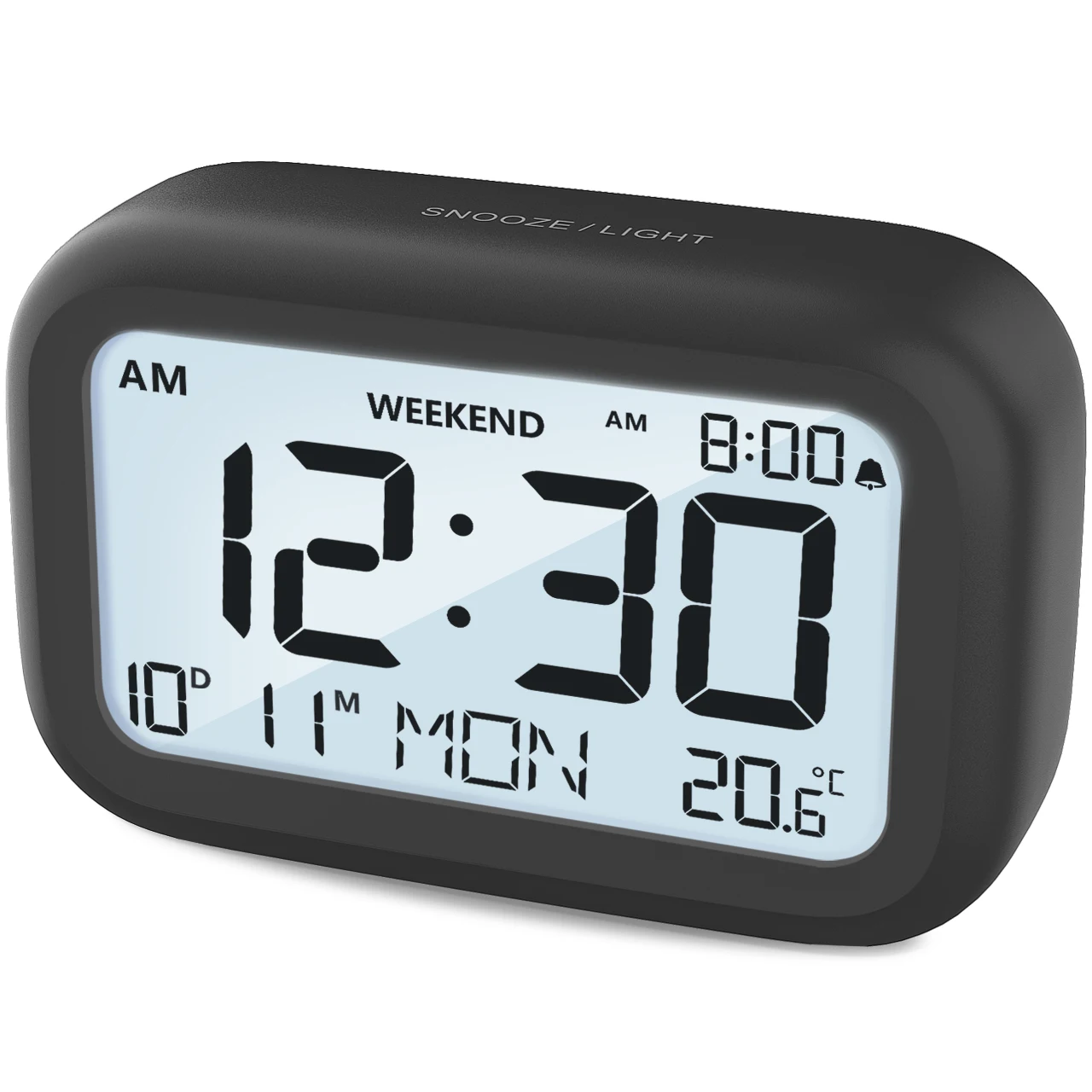 Digital Alarm Clock LCD Alarm Clock Calendar Temperature Humidity Display Electronic Desktop Clock for Home Office Bedroom Decor