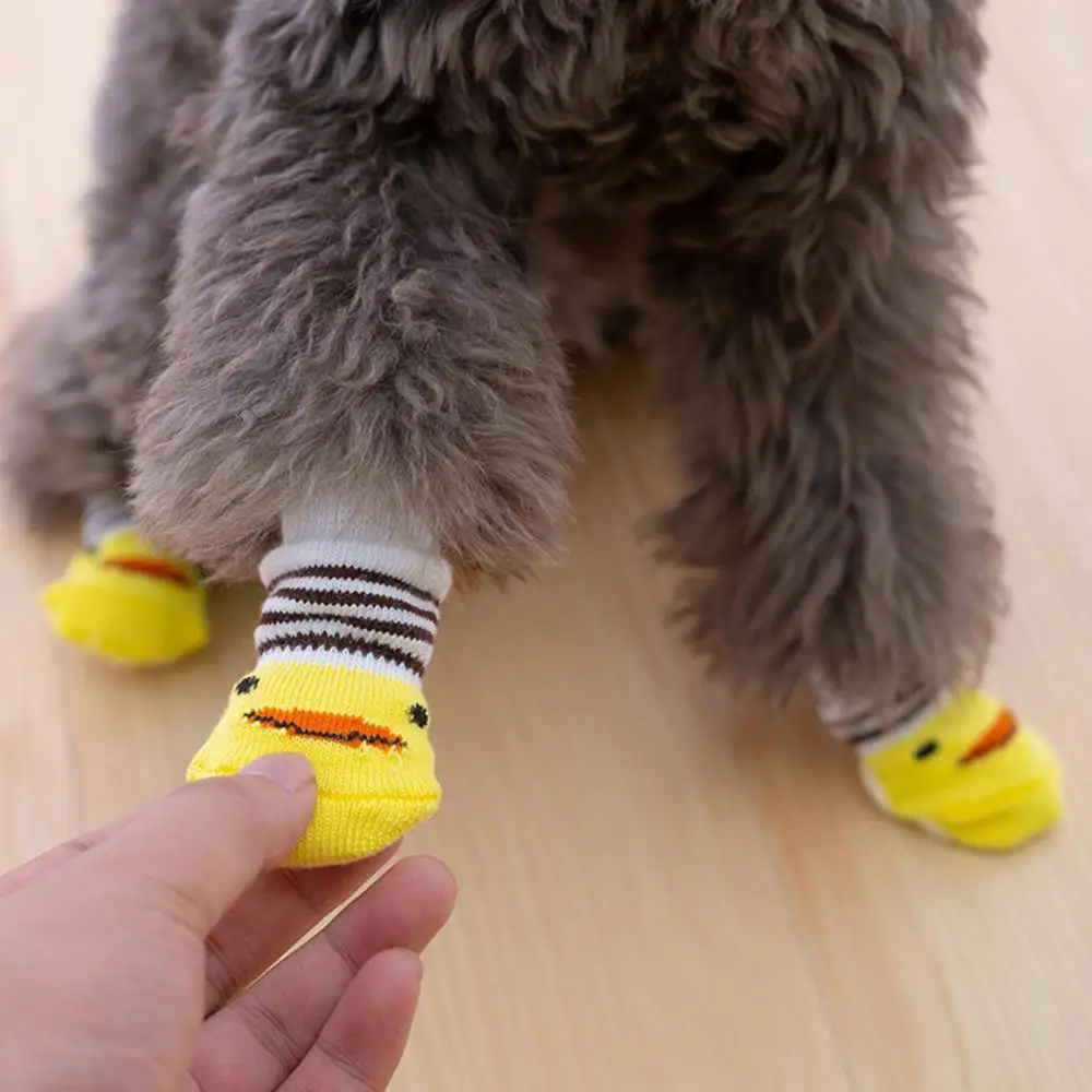 Anti-Slip Socks 4Pcs Warm Pet Supplies Cotton Cats Dogs Cartoon Pattern Shoes Pet Supplies