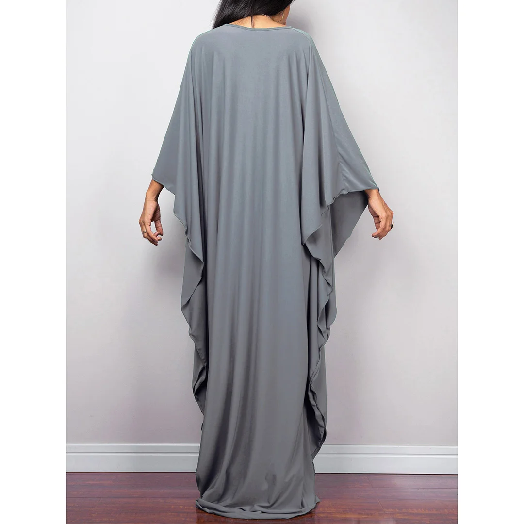 Langes Kleid im Stil einer griechischen Göttin, Tunika mit Fledermausärmeln, Strandkleid, Strandtuch, Strandmode, Kaftan, Maxikleid V4427 – Detail 40