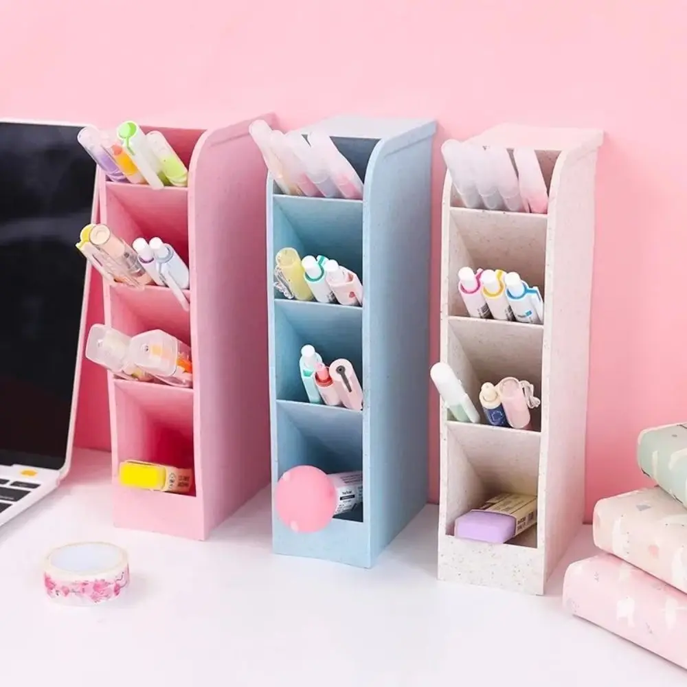 4 Grids Oblique Pen Holder Desk Stationery Storage Macaron Color Pencil Container Large Capacity INS Style Pen Storage Box Home