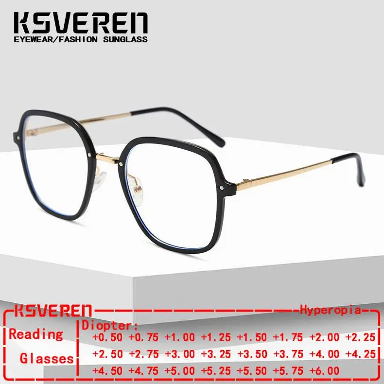 

KSVEREN TR90 Vintage Anti Blue Light Reading Glasses for Men Women Presbyopic Eyewear Customisable Optical Prescription Glasses