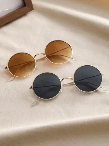 2 Pairs Per Set Small Round Sunglasses Women Cute Skinny Metal Eyewear Retro Vintage Narrow Cateye Sunglasses Set