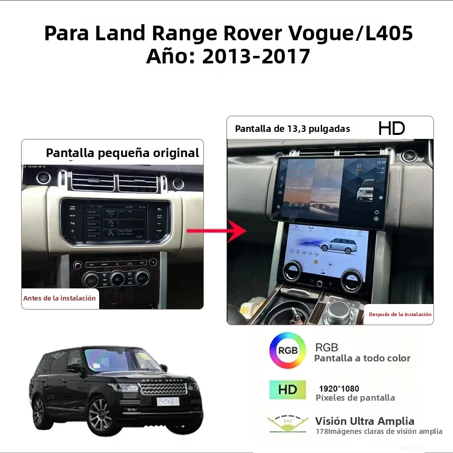 Para pantalla Carplay de 13.3 pulgadas 2013-2017 Land Rover Vogue/L405 Radio Android Reproductor Multimedia panel de aire acondicionado Bosch/Harman 2