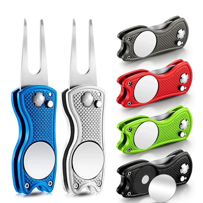 1pc Foldable Golf Divot Repair Tool With Golf Ball Tool Pitch Groove Cleaner Golf Accessories Putting Green Fork Training Aids