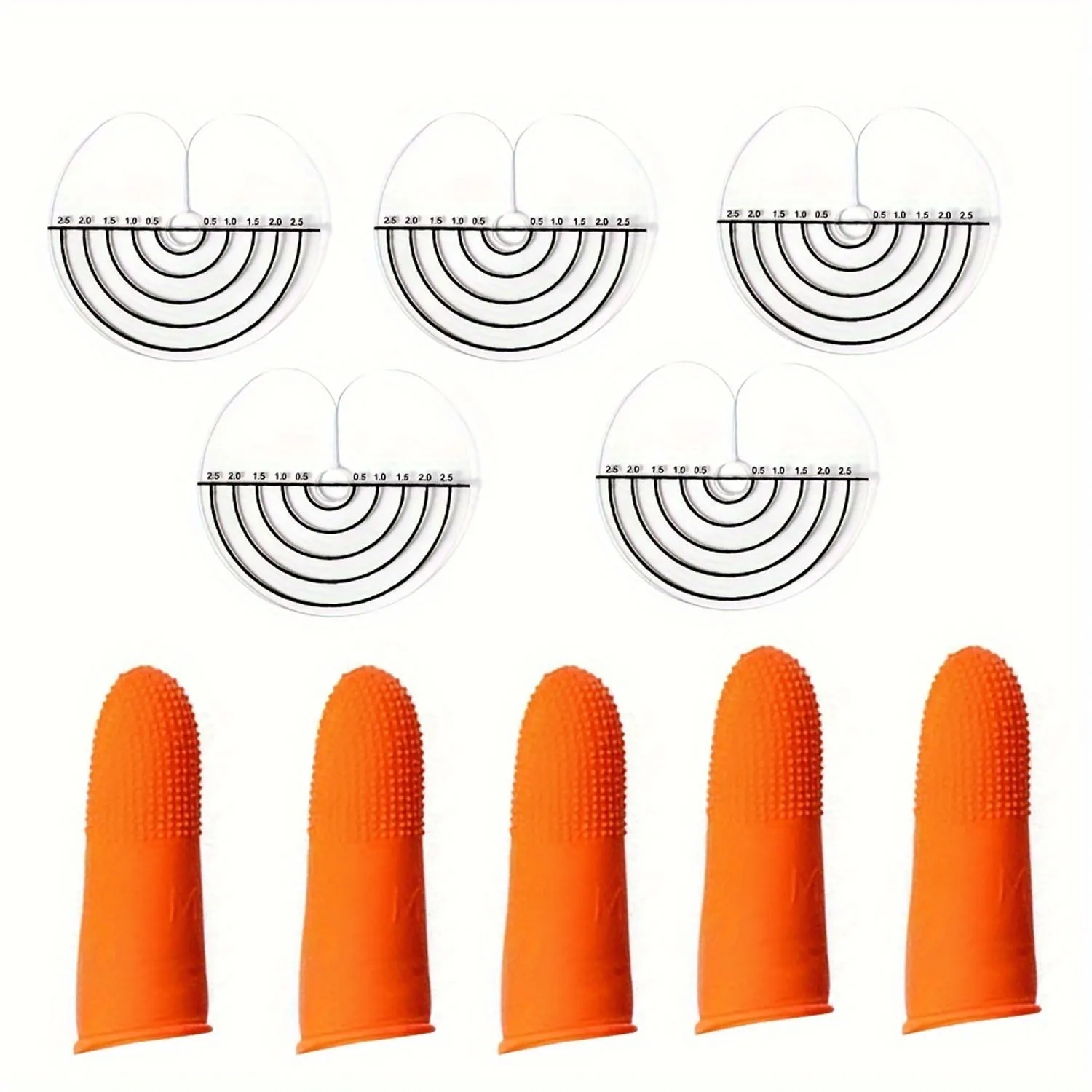 5pcs Circular Hair Extensions with Graduations and 5pcs Disposable Latex Finger Cots with Anti-Static Properties