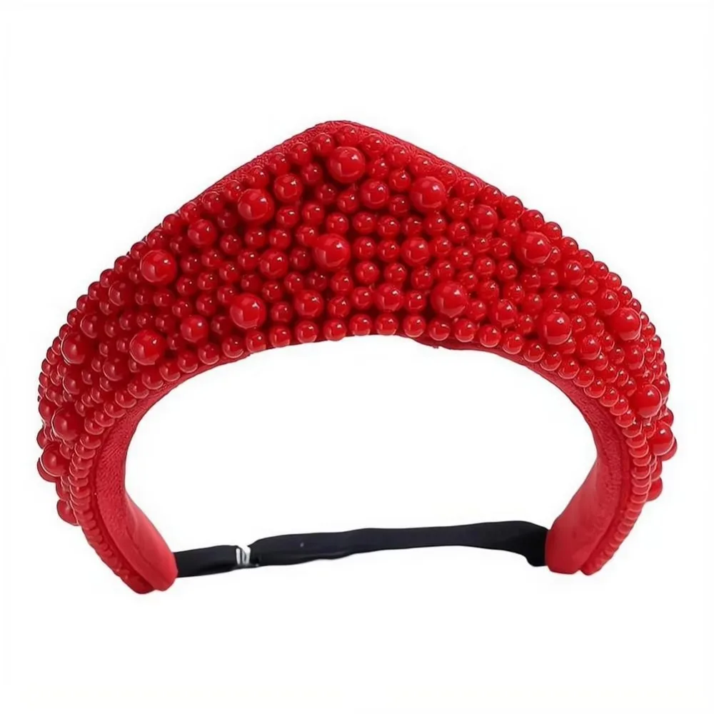 Fashion Elastic Straps Pearl Headband Rhinestone Triangle Shape Rhinestone Hair Band Elegant Wide Edge Bridal Hair Hoop Party