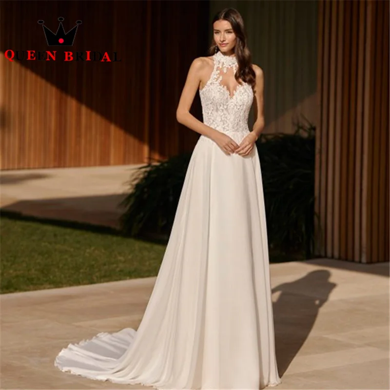 

Lace Appliques Beading Luxury Wedding Dresses 2023 Backless Sleeveless Floor-Length Bride Gowns Vestidos De Novia Custom L08W