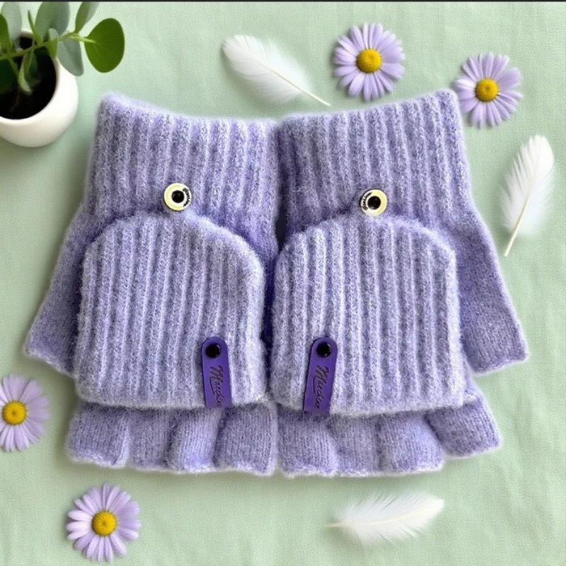 وضع العلامات على الحروف الشتوية للفتيات اللطيفة بالإضافة إلى المخملية المقاومة للبرد الدافئة بدون أصابع قفازات نصف إصبع للكتابة للطلاب