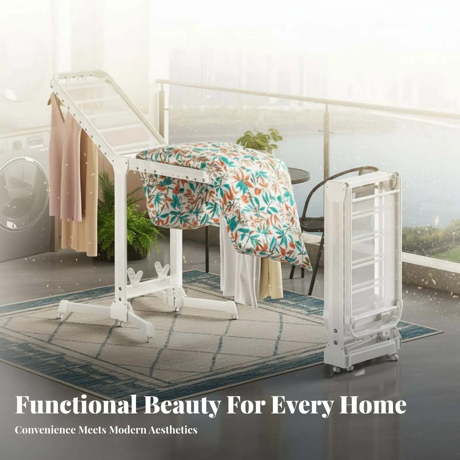 

Foldable Clothes Drying Rack Indoor Outdoor Use Foldable Clothes Rack Space-Saving Adjustable Gullwings for Balcony