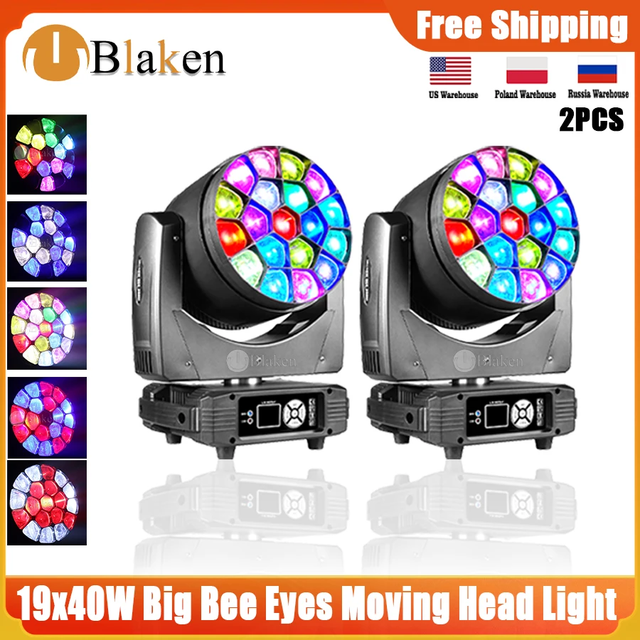 

0 Tax 2Pcs LED Beam+Wash Big Bees Eyes 19x40W RGBW Zoom Moving Head Lighting DJ Disco Wedding Party Stage Effect Equipment