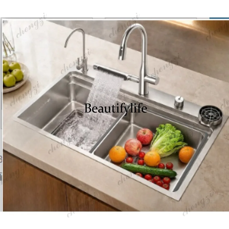 Stainless steel kitchen large single slot vegetable basin thickened multi-functional household under-counter basin dishwasher