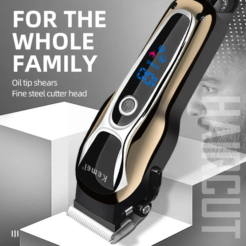 Kemei KM-1990 Professional Hair Clipper Rechargeable Trimmer Men Electric Cutter Hair Cutting Machine LCD Cordless Beard Trimmer