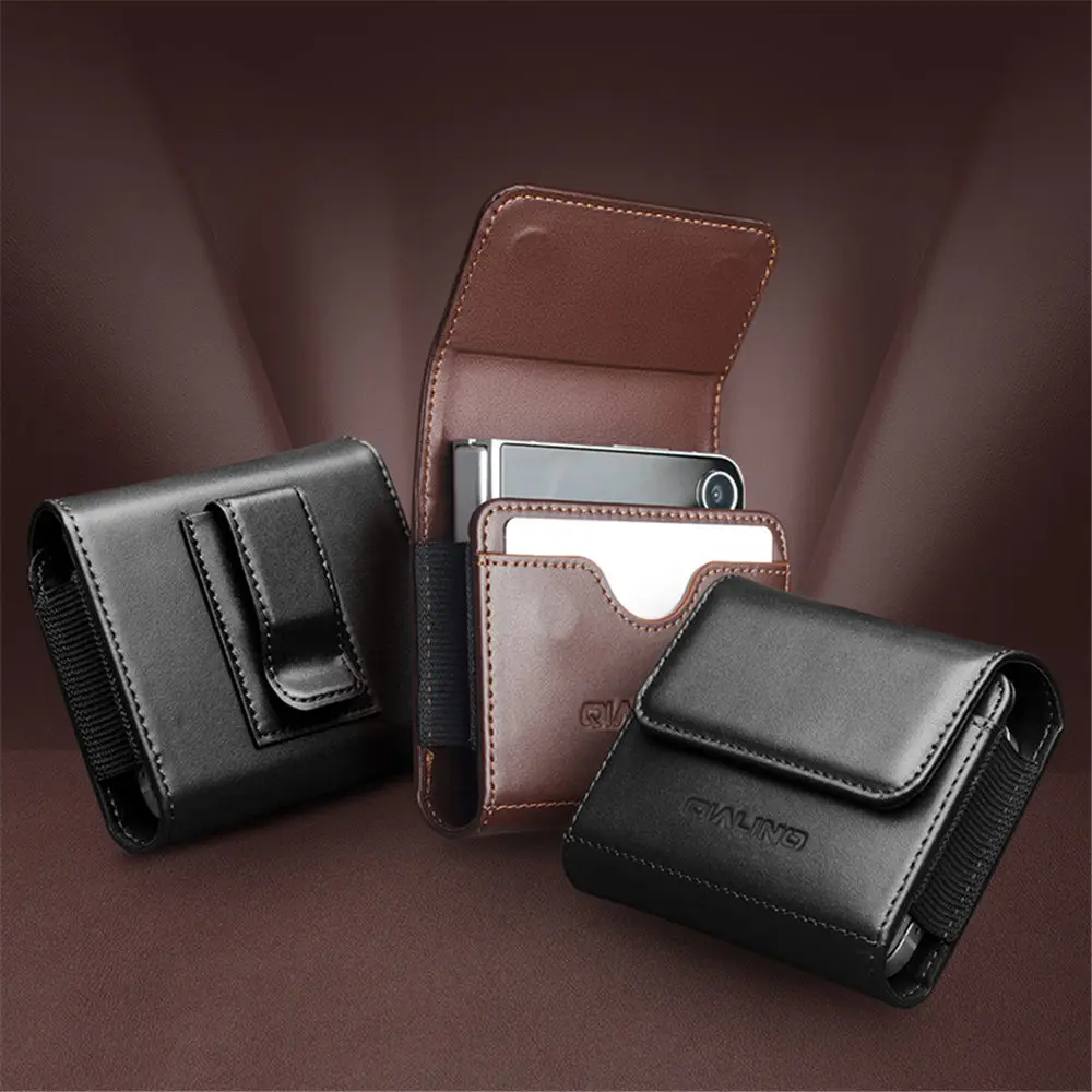 

Genuine Cowhide Leather Magnetic Flip Case for Samsung Galaxy Z Flip7 Card Slot Waist Bag
