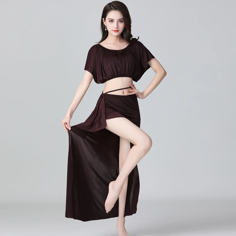 أزياء الرقص الشرقي المخصصة، أزياء الممارسة للنساء، مجموعة جديدة من أزياء الرقص الشرقي للمبتدئين، بلوزة مثيرة وتنورة طويلة